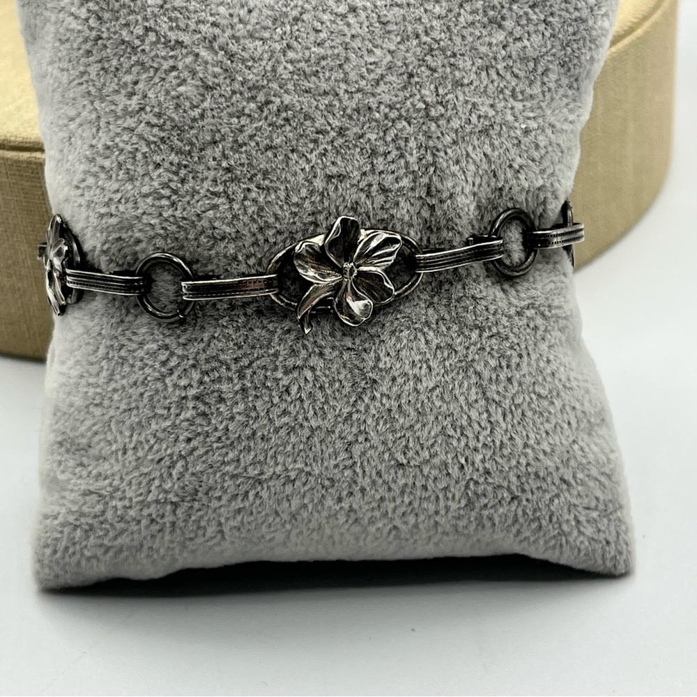 Vintage 1940s art deco Sterling silver plumeria chain link Bracelet - Picture 10 of 10